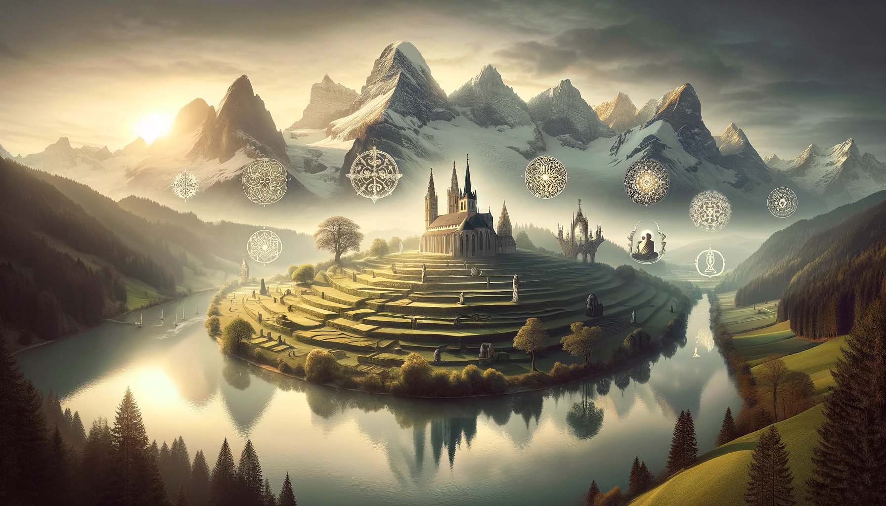 landscape image capturing the essence of spiritual evolution through time